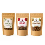 SPP Rose, Mogra & Chandan Dhoop Cones Combo Pack blends the sweet floral aroma of Rose and Mogra with the sacred woody fragrance of Chandan, creating a refreshing, calming, and spiritually uplifting environment.