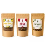 SPP Pineapple, Rose & Mogra Dhoop Cones Combo Pack blends the sweet tropical aroma of Pineapple with the soft elegance of Rose and rich floral fragrance of Mogra to create a refreshing, joyful, and peaceful environment.