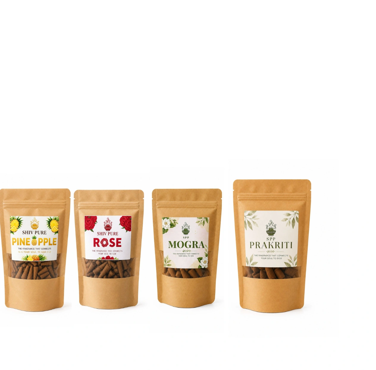 SPP Pineapple, Mogra, Rose & Prakriti Dhoop Cones Combo Pack blends fruity pineapple freshness with sweet Mogra, soft Rose, and natural Prakriti aroma to create a refreshing, peaceful, and uplifting atmosphere.