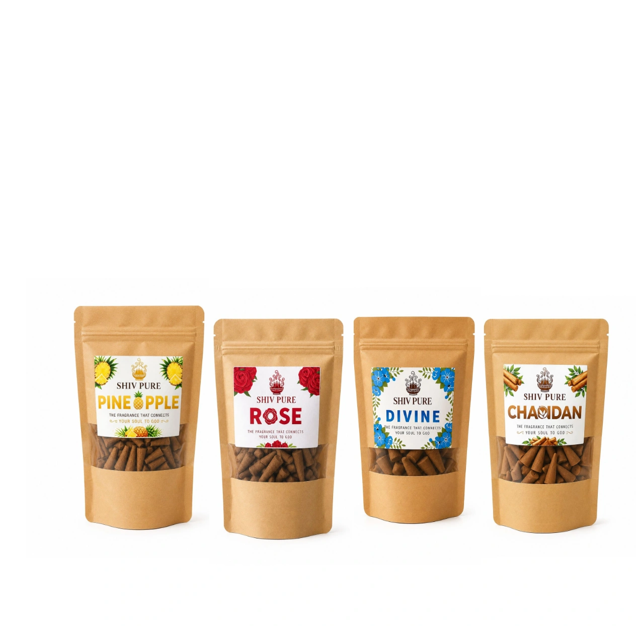 SPP Pineapple, Rose, Chandan & Divine Dhoop Cones Combo Pack blends fruity pineapple freshness with soft rose, sacred chandan, and divine aroma to create a refreshing, peaceful, and spiritually uplifting atmosphere.