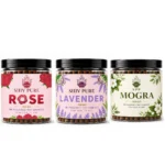 SPP Rose, Lavender & Mogra Dhoop Cones Combo Pack (200gm) combines the romantic floral fragrance of Rose, the calming essence of Lavender, and the refreshing aroma of Mogra in one premium combo.